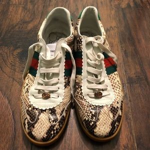 Gucci Green & Red Python Leather Ace Sneakers. SZ 11